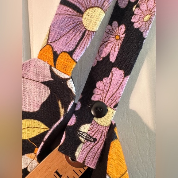 NWT MAJE Flower Power 100% Cotton Crop Button Tank Adjustable Strap Hippie Peace - Picture 7 of 12